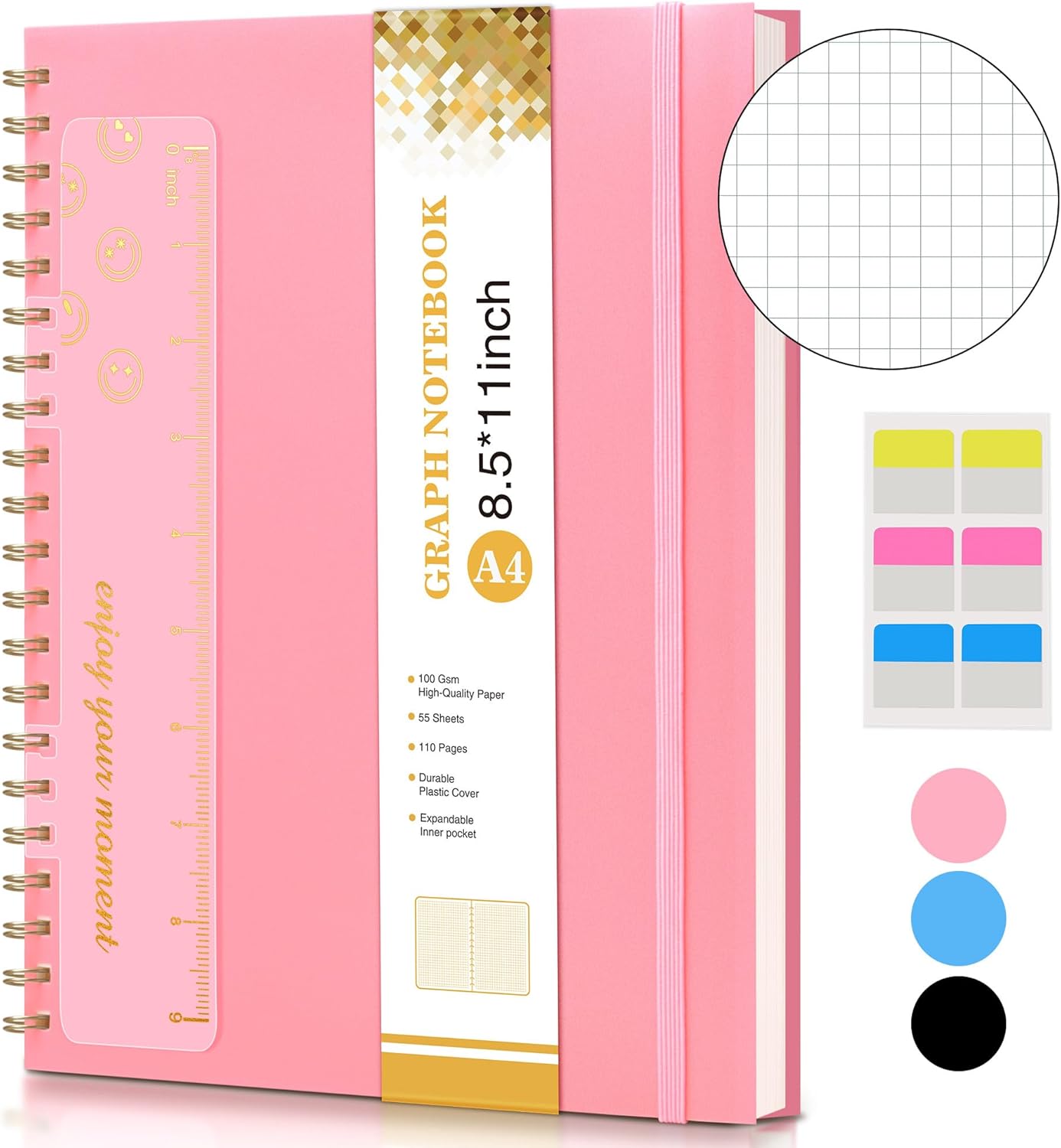 Dotted Notebook, Spiral Notebook Journal 8.5” x 11”, A4 Large Dot Grid Notebooks for Women Men, 100 GSM Dotted Paper, Plastic Hardcover Spiral Bullet Journals for Work School Sketching, Green
