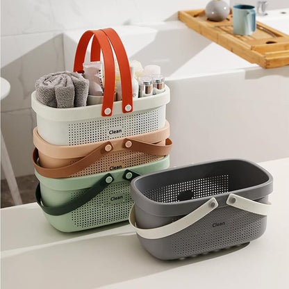 JiatuA Plastic Storage Basket with Handle Portable Shower Caddy Tote Organizer Basket Bin for Bathroom Kitchen Dorm Room Bedroom, Green