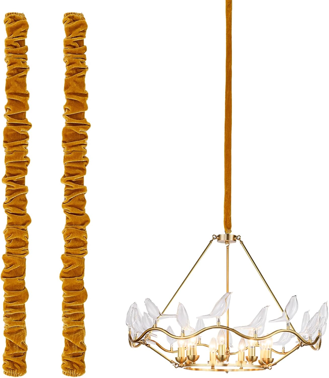 NICENEEDED 2 Pack Chandelier Fabric Cord Cover, White Chandelier Chain Cover Chain Cable Sleeve, Velvet Cloth Fabric Chain Sleeve Cord Hider Cable Management 47.2 inches
