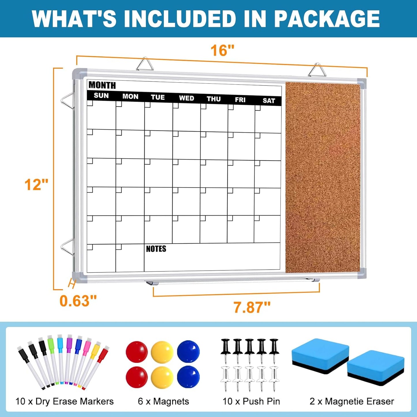 Weekly Planner Whiteboard, Weekly Dry Erase Board for Wall 16" x 12", Double-Sided Weekly Calendar Whiteboard with Pen Tray & Hook, Hanging Writing Schedule Board for Home, School, Office