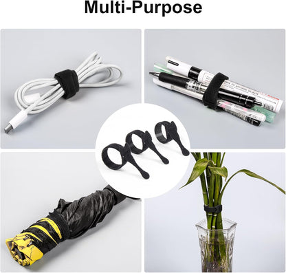 OneLeaf 80PCS Reusable Cable Ties, Black Adjustable 6-Inch Cord Organizer Ties, Multi-purpose Hook Loop Cable Management Wire Ties for Organizing Home, Office, Data Centers