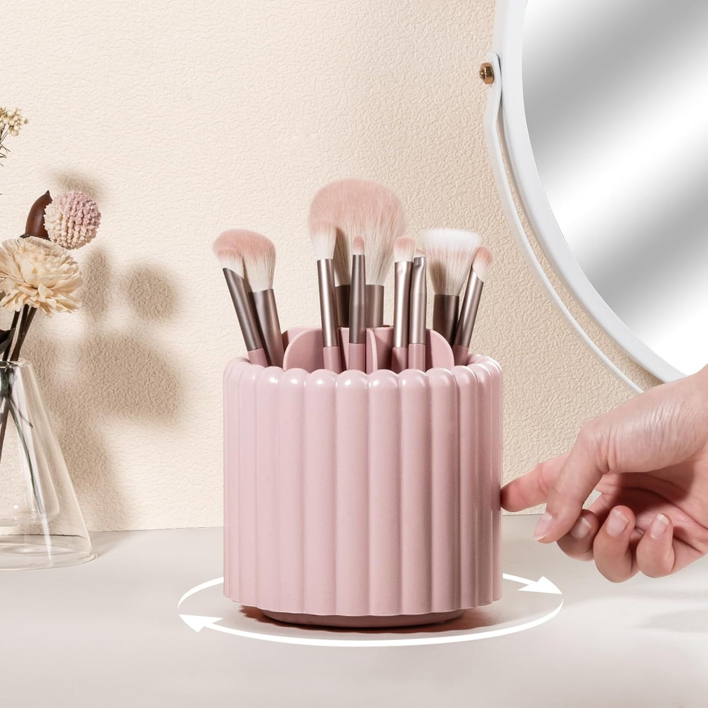 Anyoifax 360 Rotating Makeup Brush Holder 7 Slots Make Up Brush Organizer Removable Spinning Cosmetic Brushes Storage Pen Holder for Vanity, Dresser, Desk, White