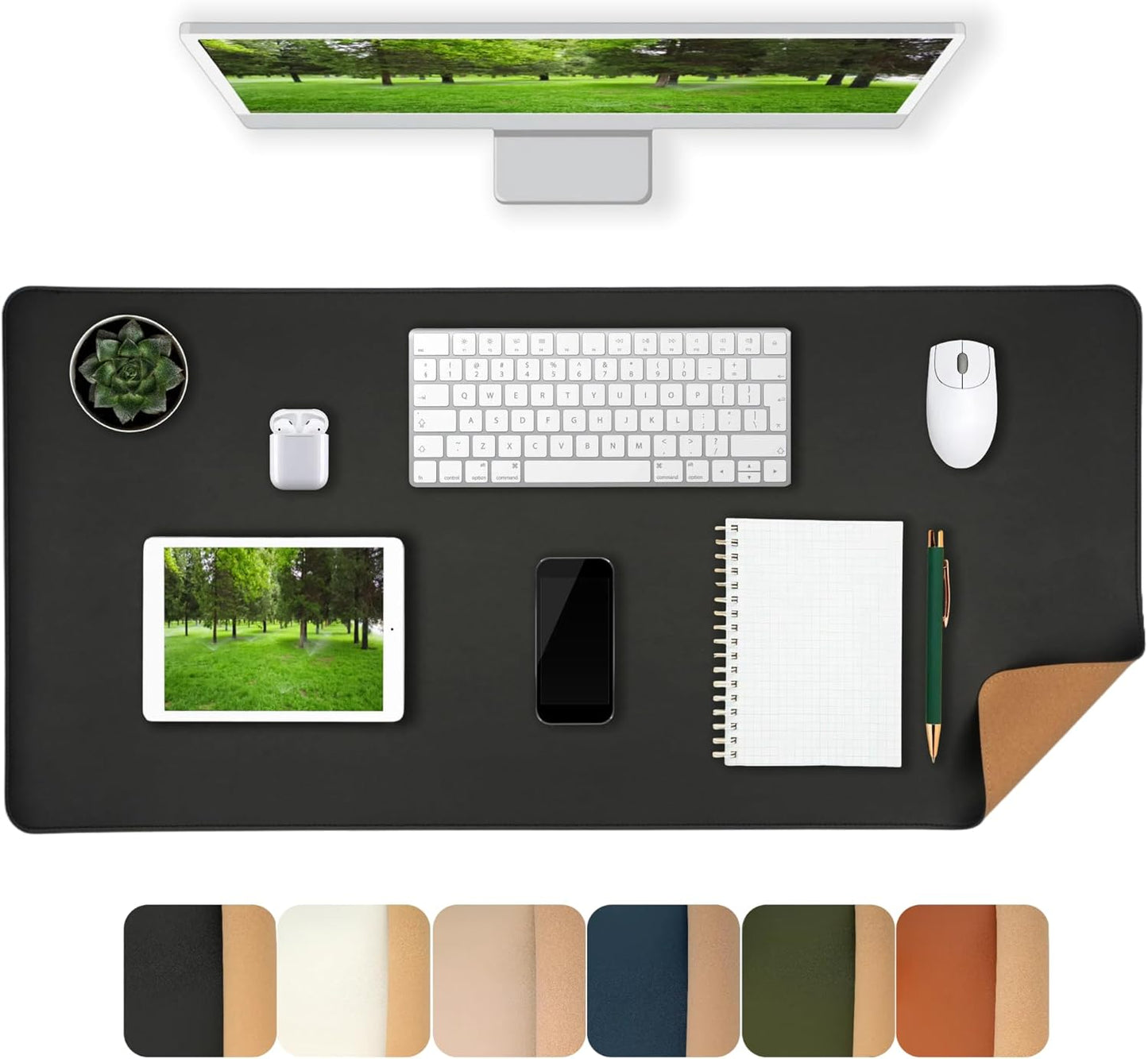 Desk Pad Mat Dual-Sided Natural Cork and PU Leather Non-Slip Water-Resistant Desk Matt for Desktop