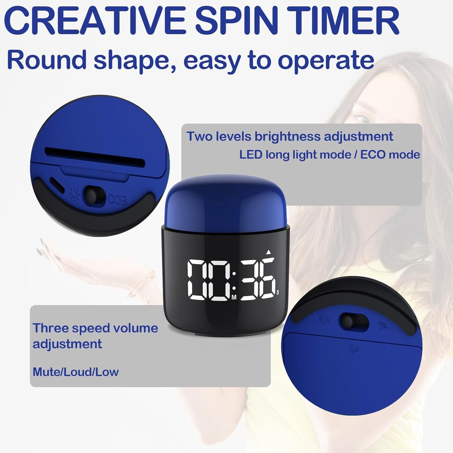 Large Display Digital Timer Stopwatch, Retro Manual Twist Table Count Down & Up Game Timer, Easy to use, Night Light Silent & Sound Timers for ADHD Study Work Kitchen Classroom Yoga Gym (Tangerine)