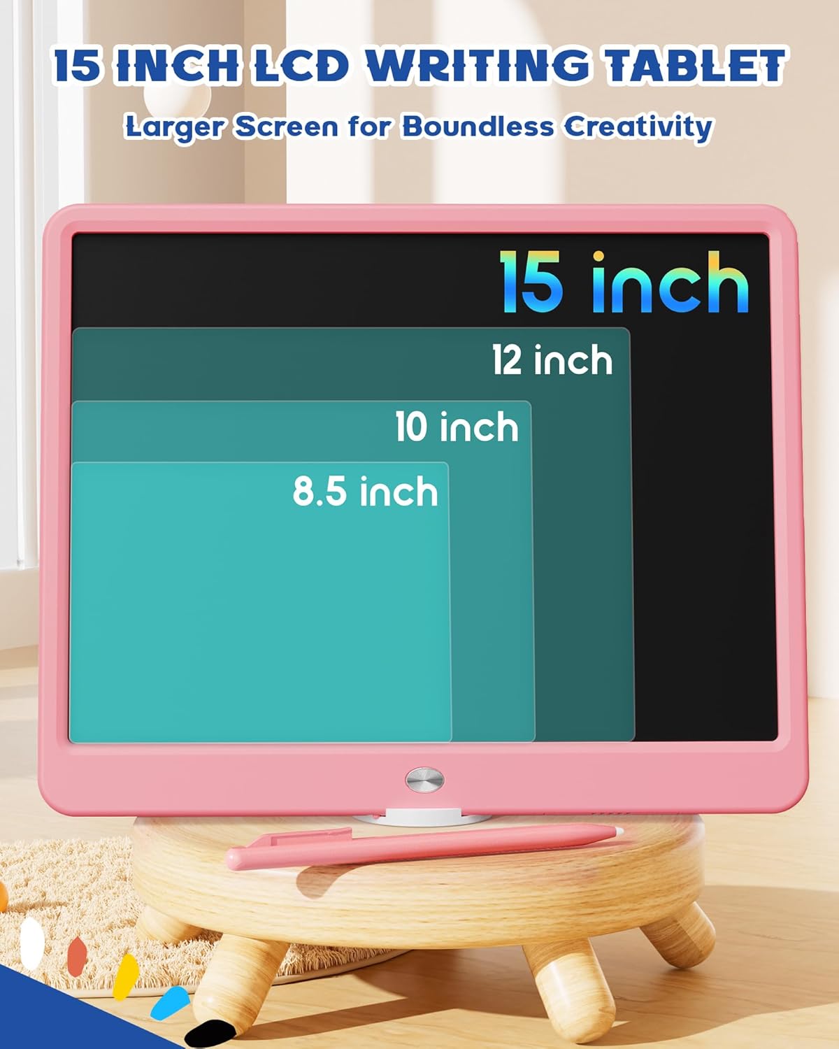 Bravokids 12 Inch LCD Writing Tablet for 3 Year Olds - Electronic Drawing Pad and Doodle Board as Educational Birthday Gifts for Girls and Boys (Pink)