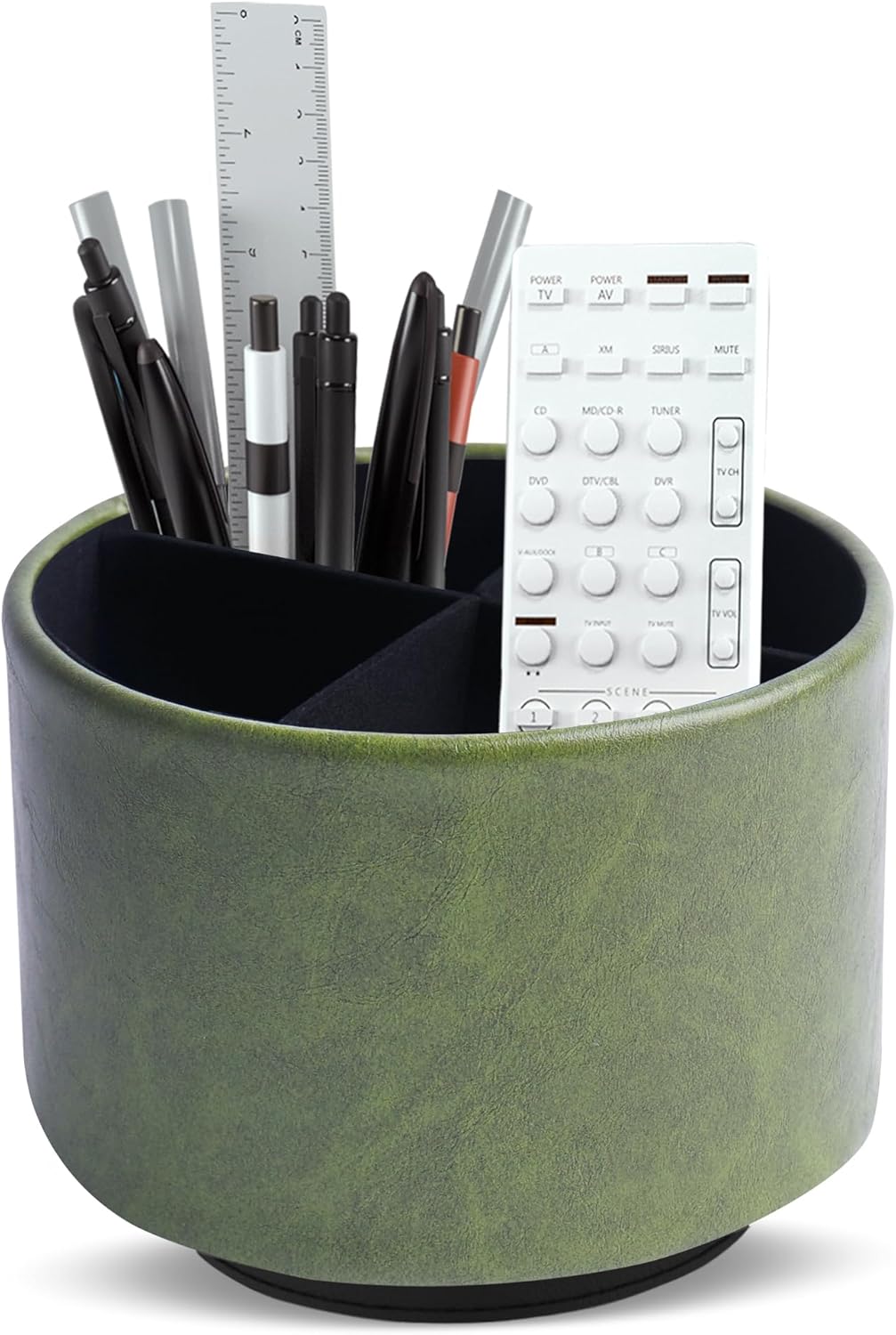 Round Leather Art Supply Organizer,Remote Control Holder,360 Degree Rotating,Multi-Functional Pencil Holder,4 Compartments Desktop Stationary Organizer(1-Fractal Flower) | Round - Colors B