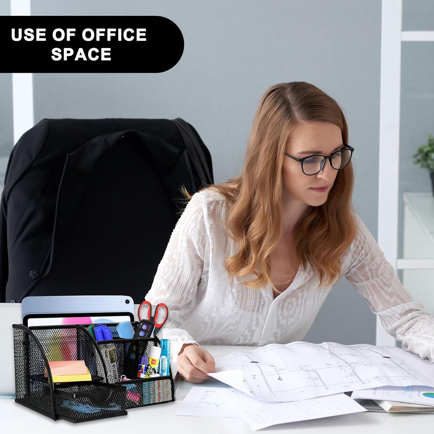 Cayxenful Pencil Holder For Desk,5 Slots 360°Degree Rotating Desk Organizers And Accessories,Desktop Storage Stationery Supplies Organizer, Cute Pencil Cup Pot For Office, School, Home (C-Blue)