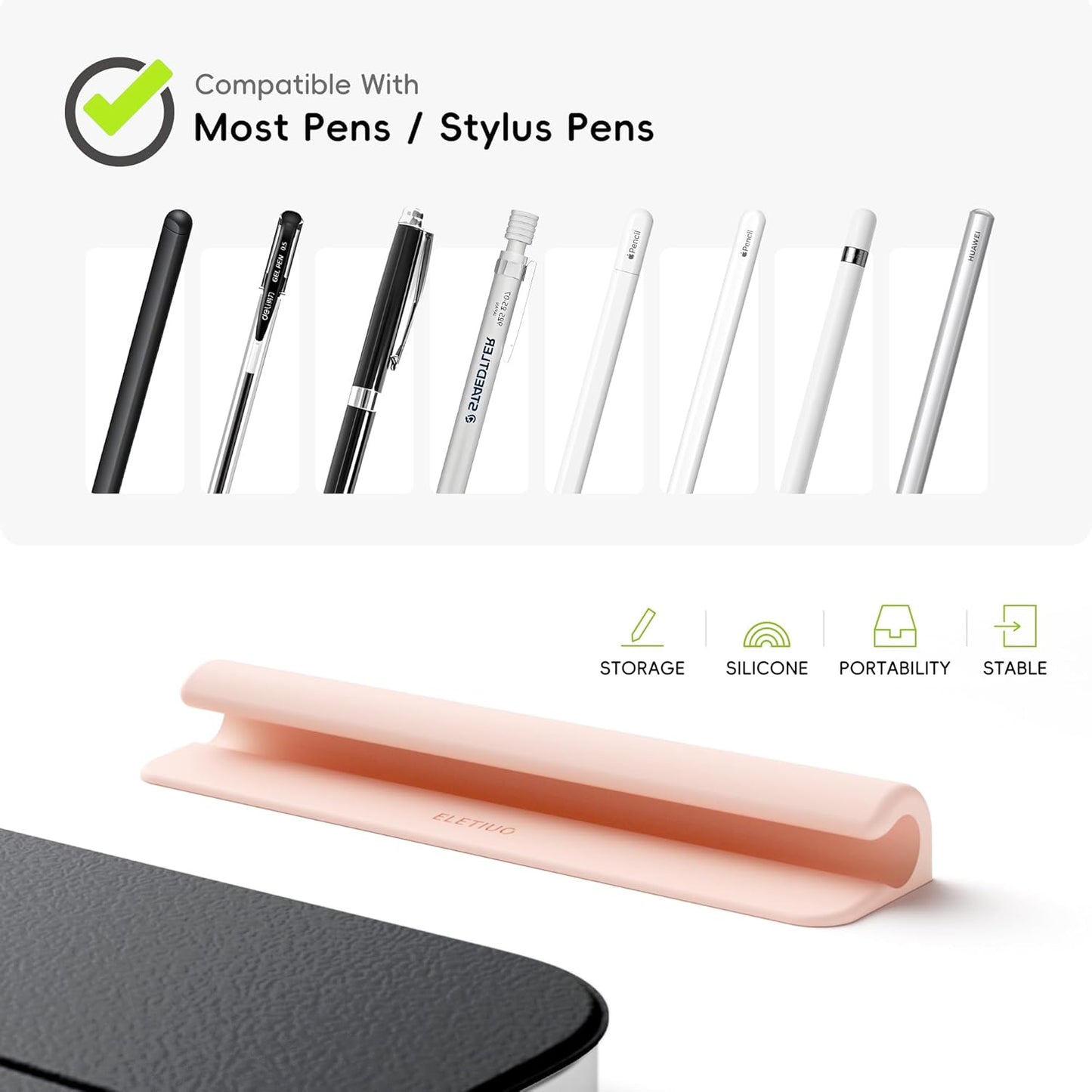 ELETIUO Silicone Pencil Holder Sleeve,Compatible with Apple Pencil (USB-C),Apple Pencil 1st/ 2nd Generation,Strong Adhesive Sticky Attached to iPad Case for Stylus Pens,Black