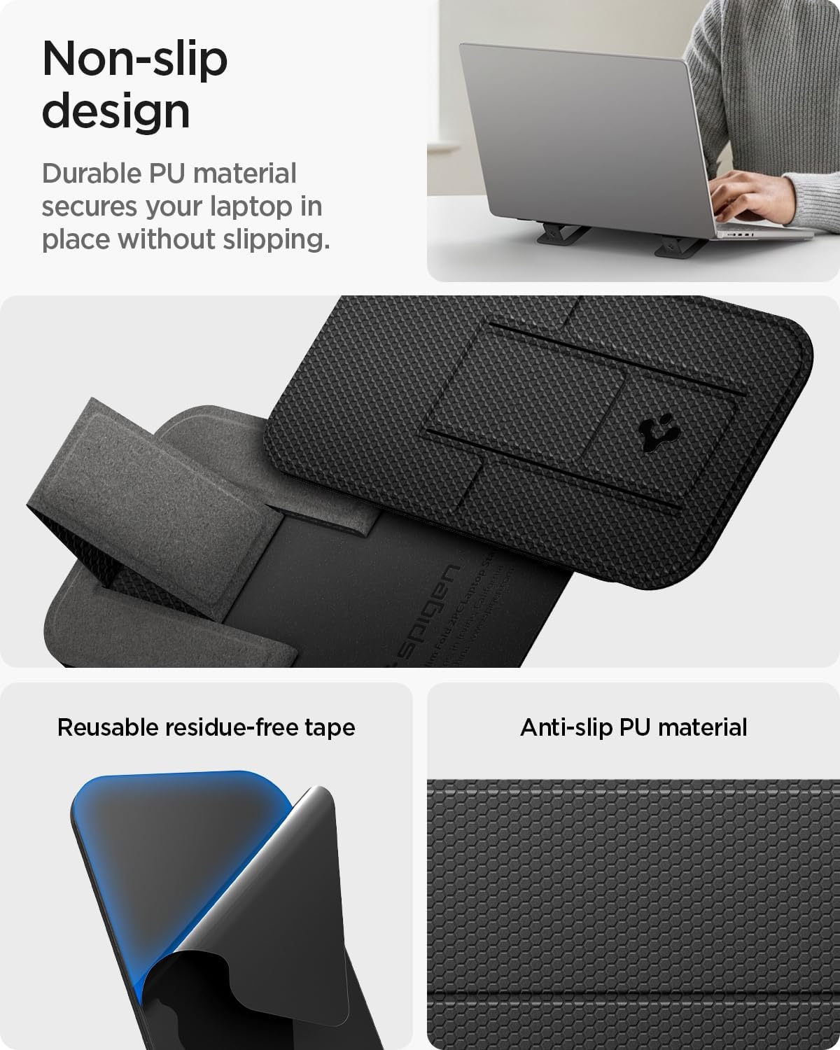 Spigen Slim Fold Portable Laptop Stand Keyboard Riser Foldable Ergonomic Angle Lift Anti-Slip Compatible with MacBook Neo, MacBook Air, MacBook Pro 11"-16" and iPad/Air/Pro and More - Black (LD201-S4)