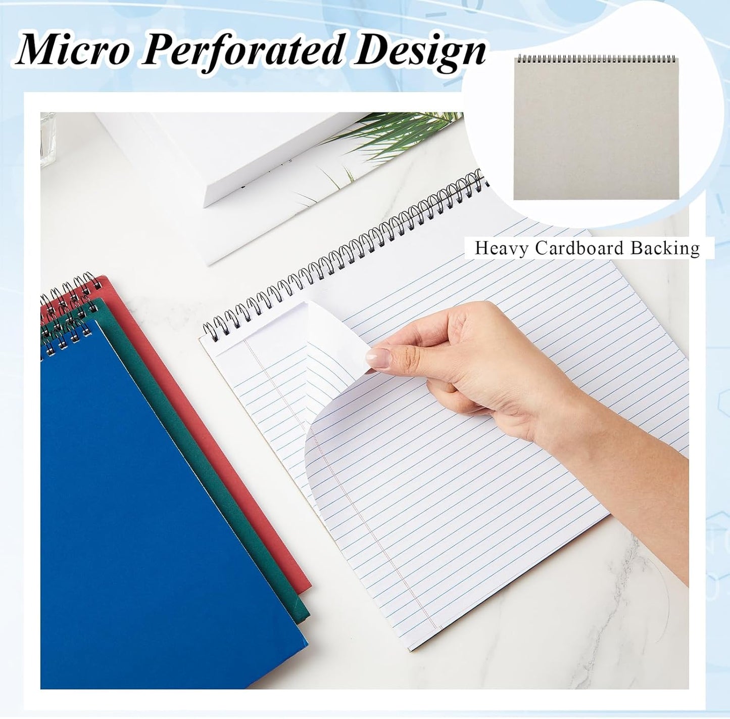 MotiMind 4 Pack Landscape Notebook Top Spiral Bound 11 x 9.5 Inch College Ruled Legal Pads Horizontal Notepad with Hole Punched Pages for Office School Meeting Project Notes Daily Use, White