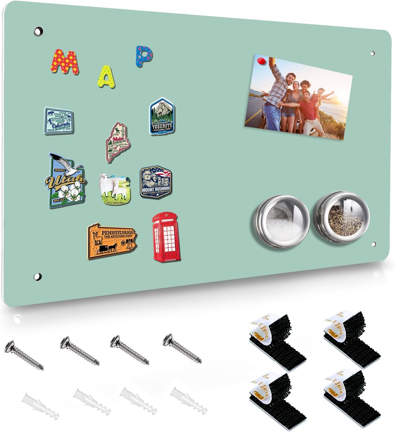 2Pack Black Magnetic Board,17.5" x 11.4" Magnet Bulletin Board to Display Magnetic Notes, Poetry, Photos, Suitable for Wall, Refrigerator, Cabinet etc, Come with 8 Pcs Dual Lock Tape and Screws