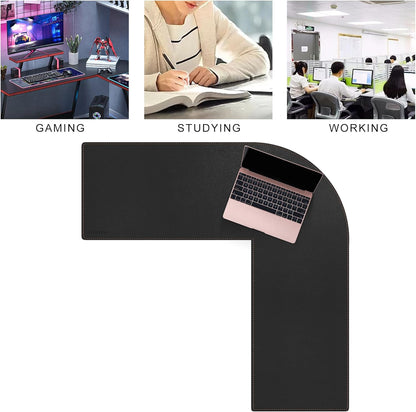 MAIDERN (51” + 51”) x 15.7” L Shaped Corner Desk Mat, Cork & Leather Reversible Desk Pad for Gaming Computer Office Home (Black) …
