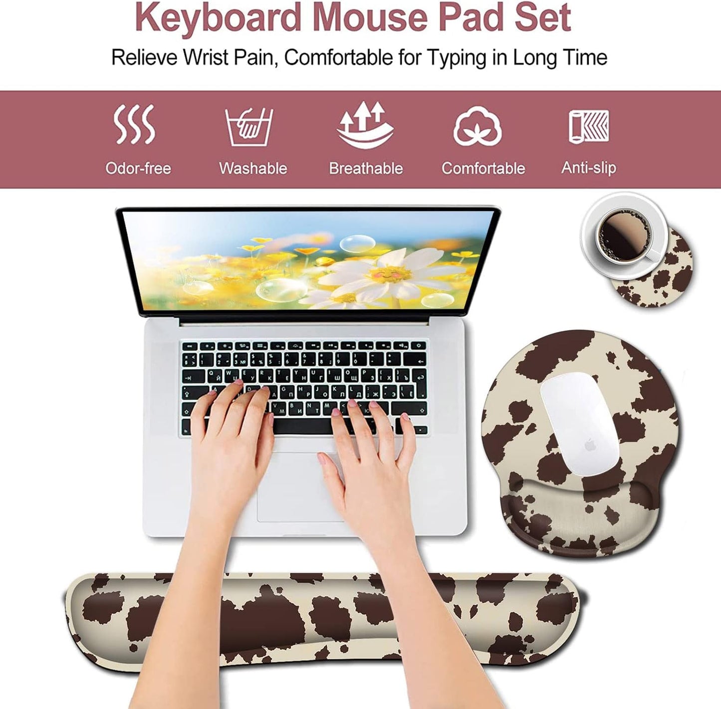 Mouse Pad with Wrist Support, Ergonomic Gel Mouse Pad Beautiful Flowers,Pink Hyacinths on Wood Panel，Non-Slip Durable, Memory Foam Keyboard Wrist Rest, Suitable for Office Typing Games