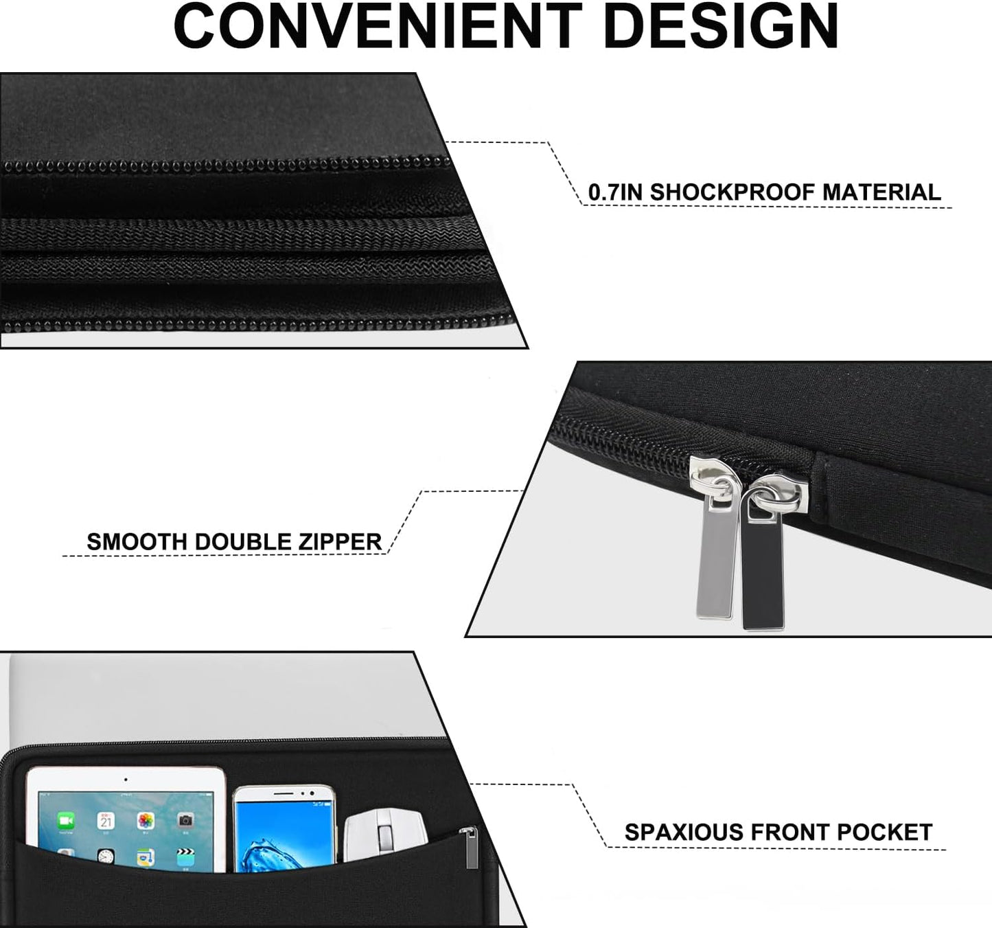 Laptop Sleeve Case 14 inch, Shockproof Protective Laptop Cover Briefcase Carrying Computer Bag with Accessory Pocket Portable Computer Sleeve for 14" MacBook, HP, Dell, Lenovo, Acer, Black