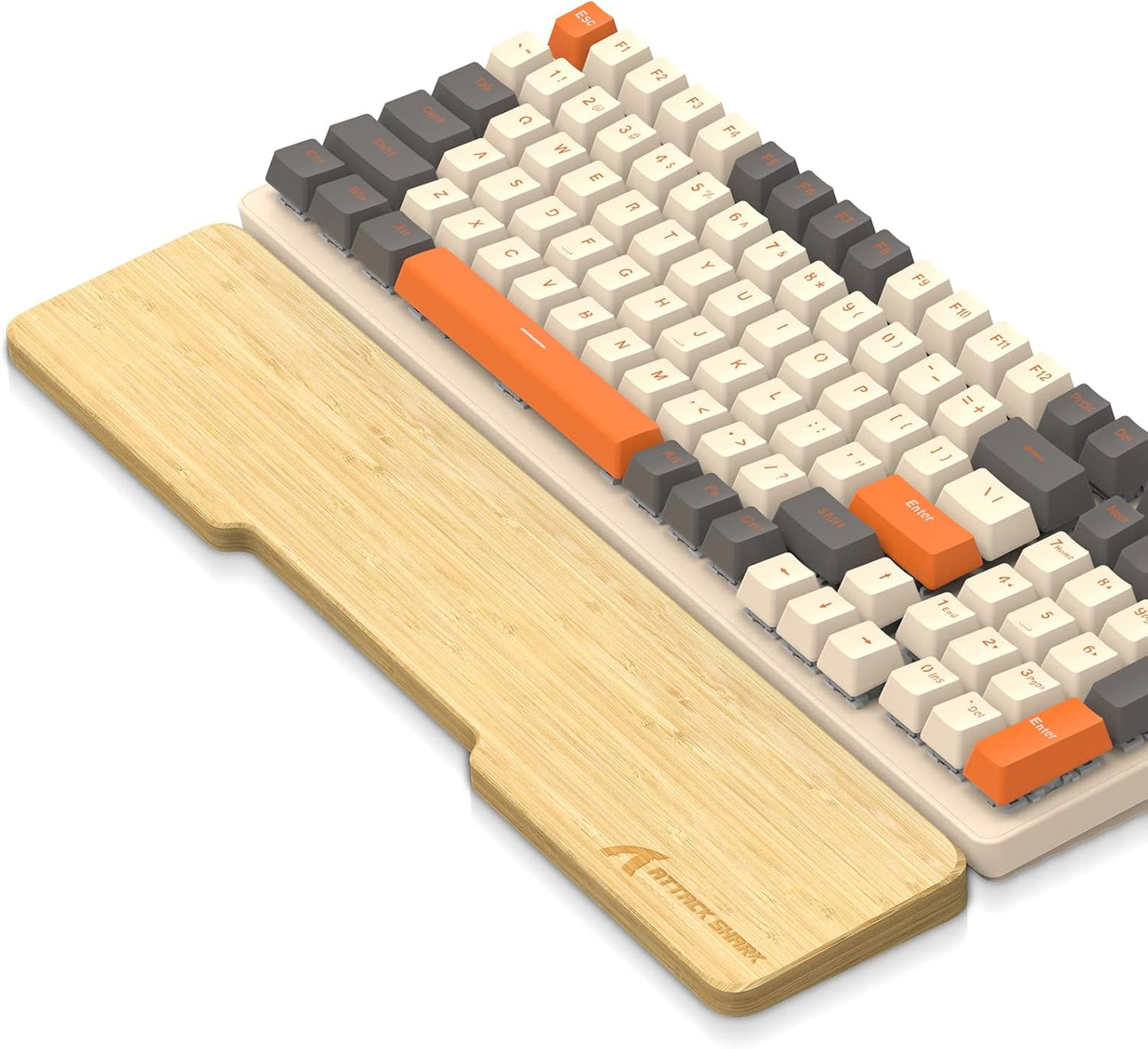 ATTACK SHARK Bamboo Wrist Rest for Computer Keyboard，Ergonomic Hard Palm Rest for Comfortable Typing Pain Relief，Anti-Slip Wrist Support for Office, Gaming, Laptop (98 Key)