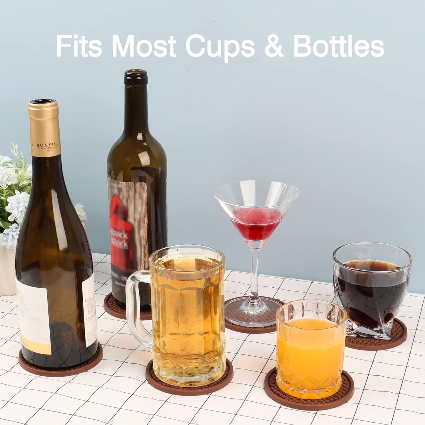 2 Pack Silicone Coasters for Drinks, Round Black Coaster with Deep Tray Grooved Design Cup Mat, Washable Heat Resistant Durable Non-Slip Coasters for Coffee Table Wooden Desk Kitchen Bar