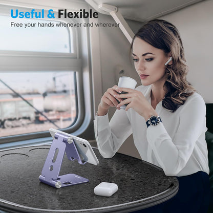 OMOTON Foldable Cell Phone Stand, C4 Portable Aluminum Phone Holder, Adjustable Phone Dock Cradle for iPhone 17/16/15 Pro Max Air, Small Tablets, Smart Phones, Women Men Gift for Fathers Day, Silver