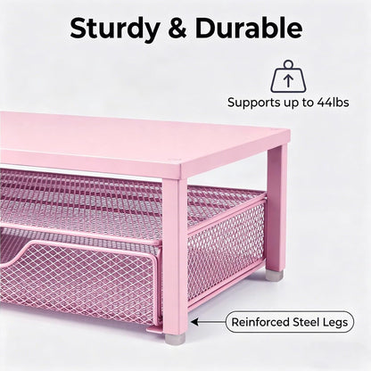 Spacrea Desk Organizer and Accessories, Computer Monitor Stand Riser with Drawer and 2 Pen Holders, Office Desk Accessories & Workspace Organizers for Office Supplies (Wood)
