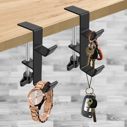 Desktop Hook Under-Table Handbag Hanger Wallet Hook Simple for Holiday Decoration Desktop Backpack Rack Headphone Hanger 2-Piece Pack Double Hook (Black)
