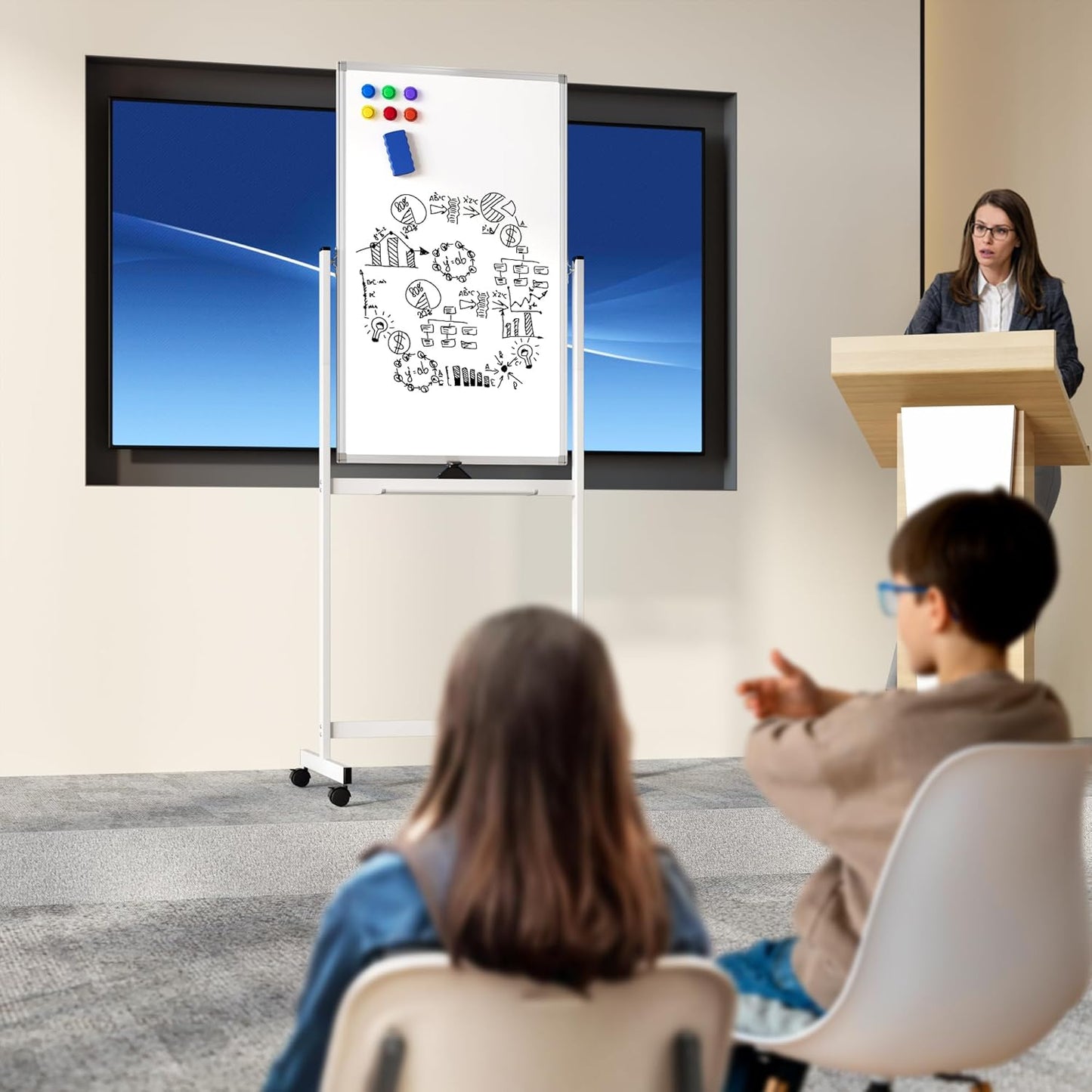 Large Whiteboard Easel with Stand, 36" x 24" Portable Standing Magnetic Dry Erase White Board, 3' x 2' Tripod Height Adjustable Flip Chart Easel for Home Office Classroom School, Silver
