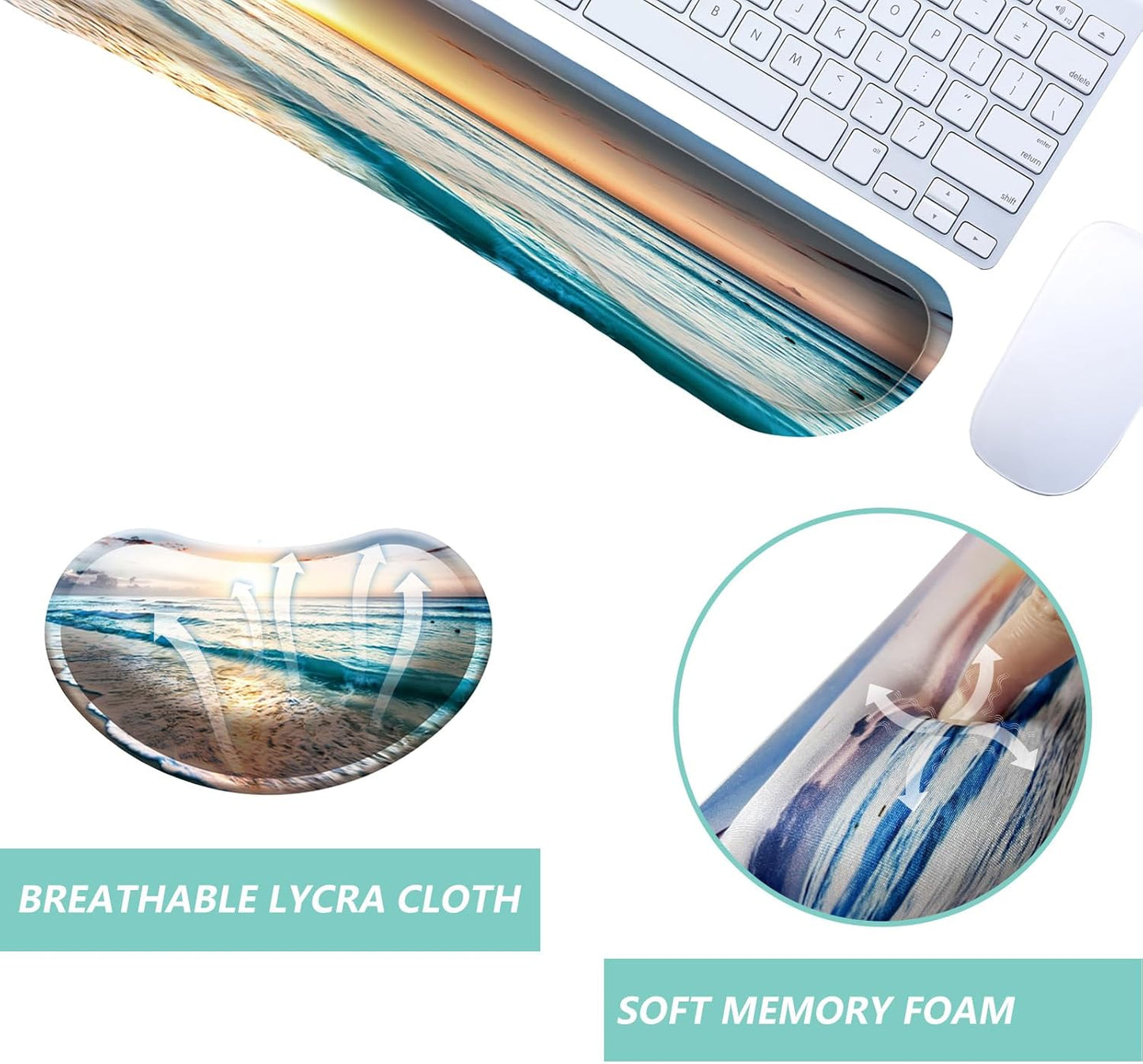 Keyboard Wrist Rest Mouse Wrist Support Set, Memory Foam Wrist Rest Pad for Computer Laptop Keyboard Mouse, Ergonomic Wrist Cushion Support for Typing Pain Relief, Gaming Home Office, Flowers Grass