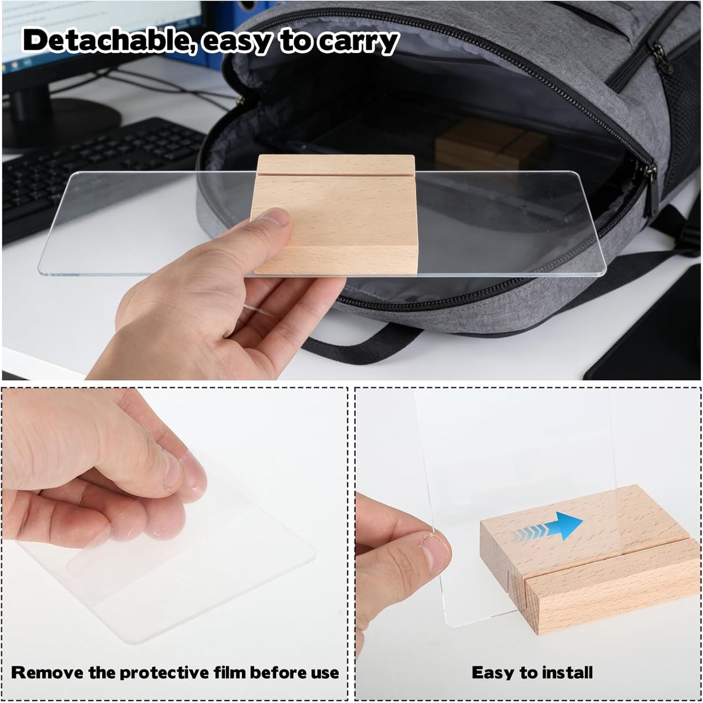 Rainmae 3PCS Monitor Memo Board Acrylic Detachable Sticky Note Holder for Computer Screen Clear Multifunction Portable Memo Message Board Holder Office Desk Accessories Desktop Organization