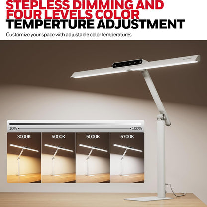 Honeywell LED Desk Lamp with Clamp - HJ1 Sunturalux Eye-Caring Clip on Lights for Home Office, 1200LM Clamp Lamp 4 Color Modes Stepless Dimming Task Desk Light for Working Black