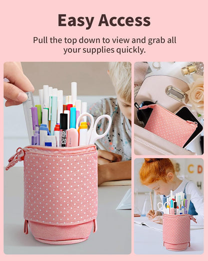 Sooez Standing Pencil Case, Cute Stand up Pencil Pouch, Telescopic Pen Pouch, Portable Pencil Holder, Kawaii Stand up Pencil Case, Spacious Pencil Pouch Bag for School Office Supplies, Black