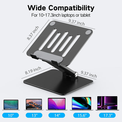 Tonmom Adjustable Laptop Stand for Desk, Metal Foldable Laptop Riser, Portable Laptop Holder, Ventilated Cooling Computer Notebook Stand Compatible with 10-17.3” Laptops