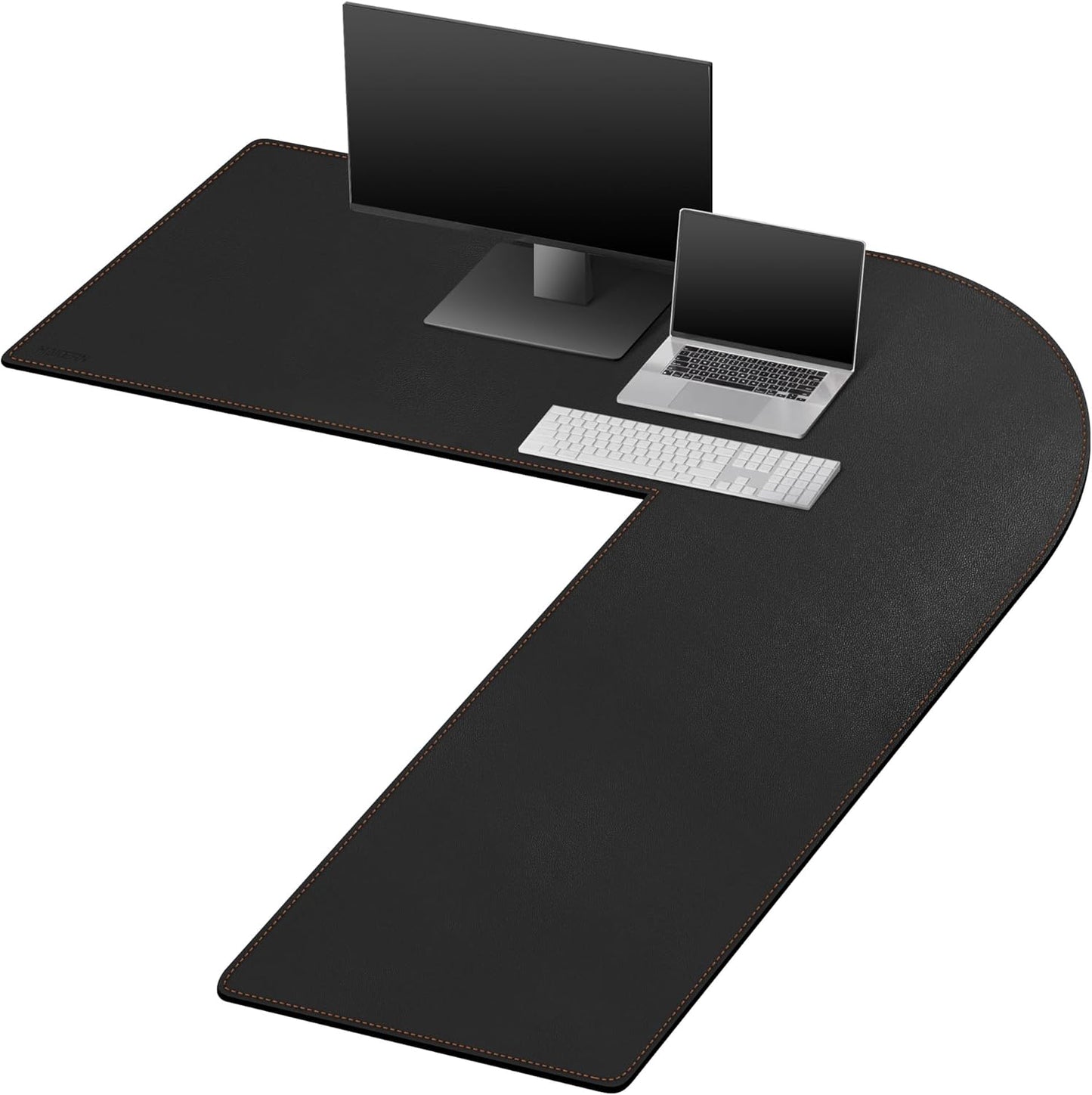 MAIDERN (51” + 51”) x 15.7” L Shaped Corner Desk Mat, Cork & Leather Reversible Desk Pad for Gaming Computer Office Home (Black) …