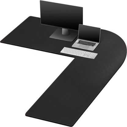 MAIDERN (51” + 51”) x 15.7” L Shaped Corner Desk Mat, Cork & Leather Reversible Desk Pad for Gaming Computer Office Home (Black) …