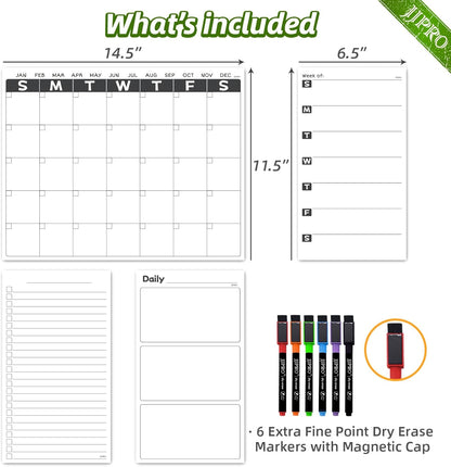 JJPRO Non-Magnetic Dry Erase Weekly Calendar for Fridge,Reusable Weekly Meal Planner and to Do List Whiteboard Bundle-Starts Monday,8.5"x12" Reusable Calendars Stick to Wall, All Smooth Surfaces