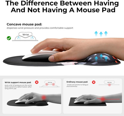 EooCoo Ergonomic Mouse Pad with Gel Wrist Rest Support, Middle Concave Design for Natural Wrist Alignment, Non-Slip Base Mousepad for Laptop, Computer, Office Desk Accessories, Carpal Tunnel Syndrome