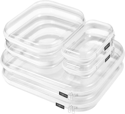 YQBRAO 6 Pack Clear Hard Shell Zipper Case, 1.2mm Heavy Duty Crush-Proof Diaper Bag Organizer Pouches, TSA Approved Travel Makeup Bag for Toiletries & Electronics, (2L, 2M, 2S) Multi-Size Storage Set