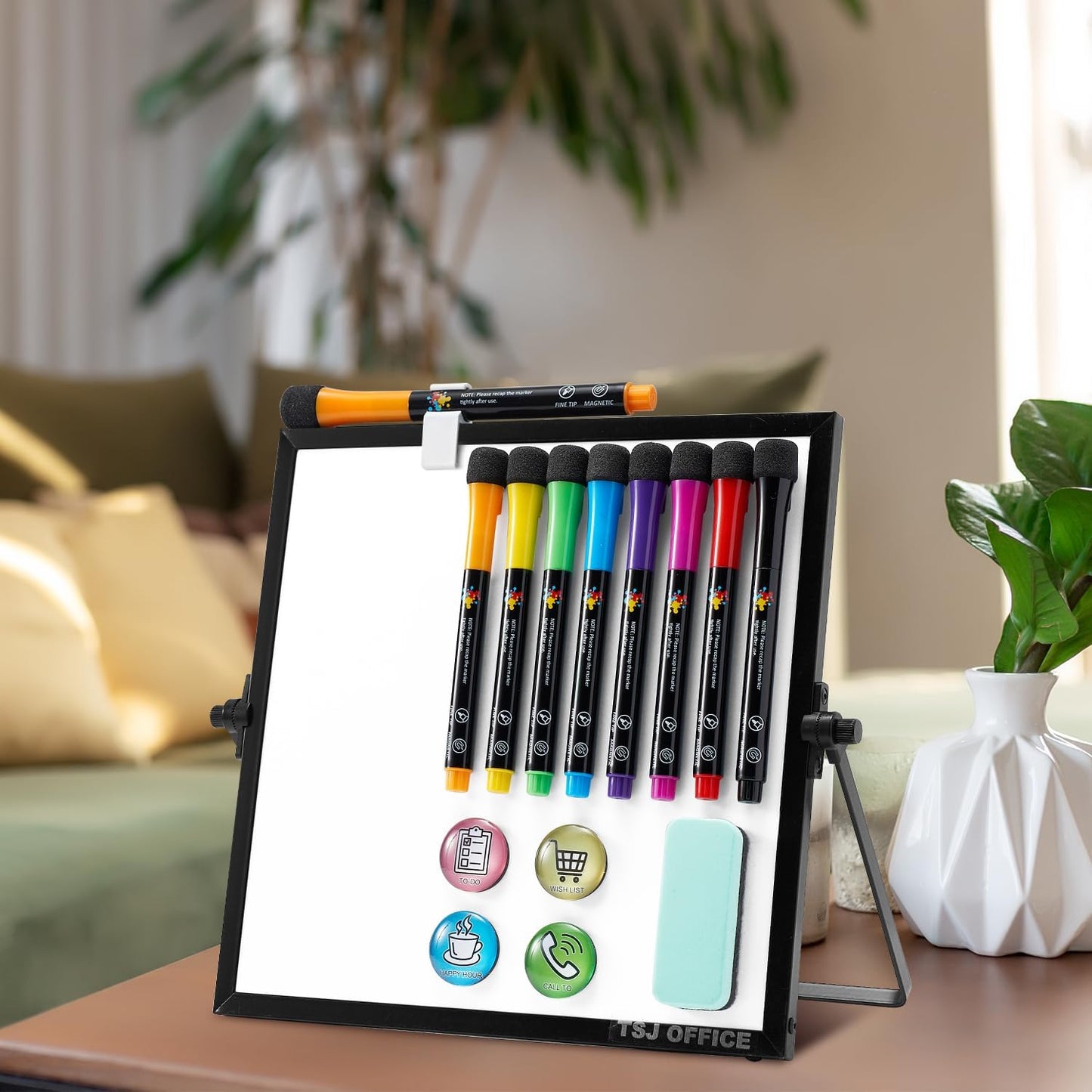 TSJ OFFICE Small White Board - 12 X 16 Inches Small Magnetic Dry Erase Board with Hooks for Wall, Desktop Whiteboard Stand 360 Degrees Revolving Double Sided for Office, Home, School, Silver