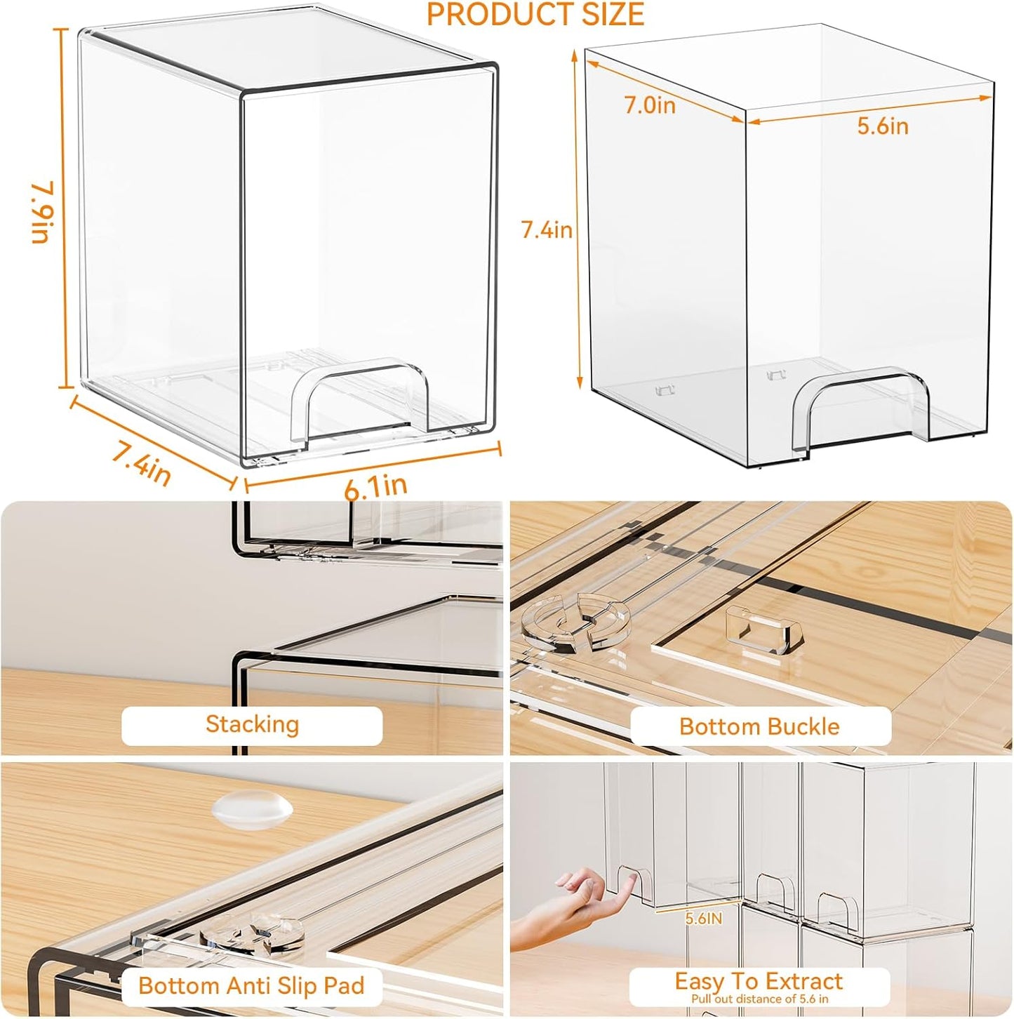 Yieach 8 Pack Small Clear Stackable Storage Drawers,2.2'' Tall Desk Organization and Storage,Plastic Office Supply Organizer,Acrylic Storage Containers for Makeup,Hair Clip,Accessory,Pen,Art Crafts