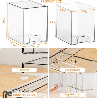 Yieach 8 Pack Small Clear Stackable Storage Drawers,2.2'' Tall Desk Organization and Storage,Plastic Office Supply Organizer,Acrylic Storage Containers for Makeup,Hair Clip,Accessory,Pen,Art Crafts