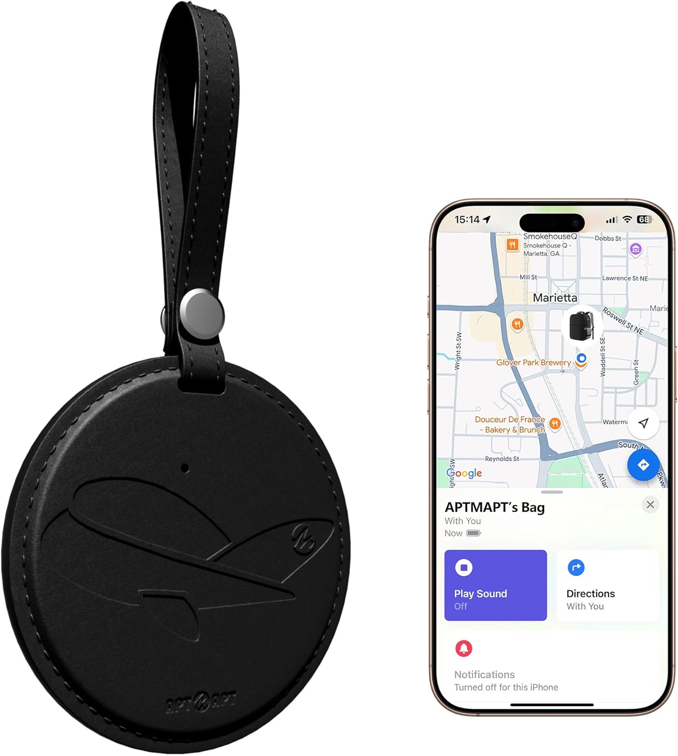 Smart Luggage Tag Works with Apple Find My, Premium Leather Suitcase Tracker with 2 ID Labels, TSA-Friendly, Anti-Lost Travel Essentials for Bags Backpacks, Wireless Charging, Black