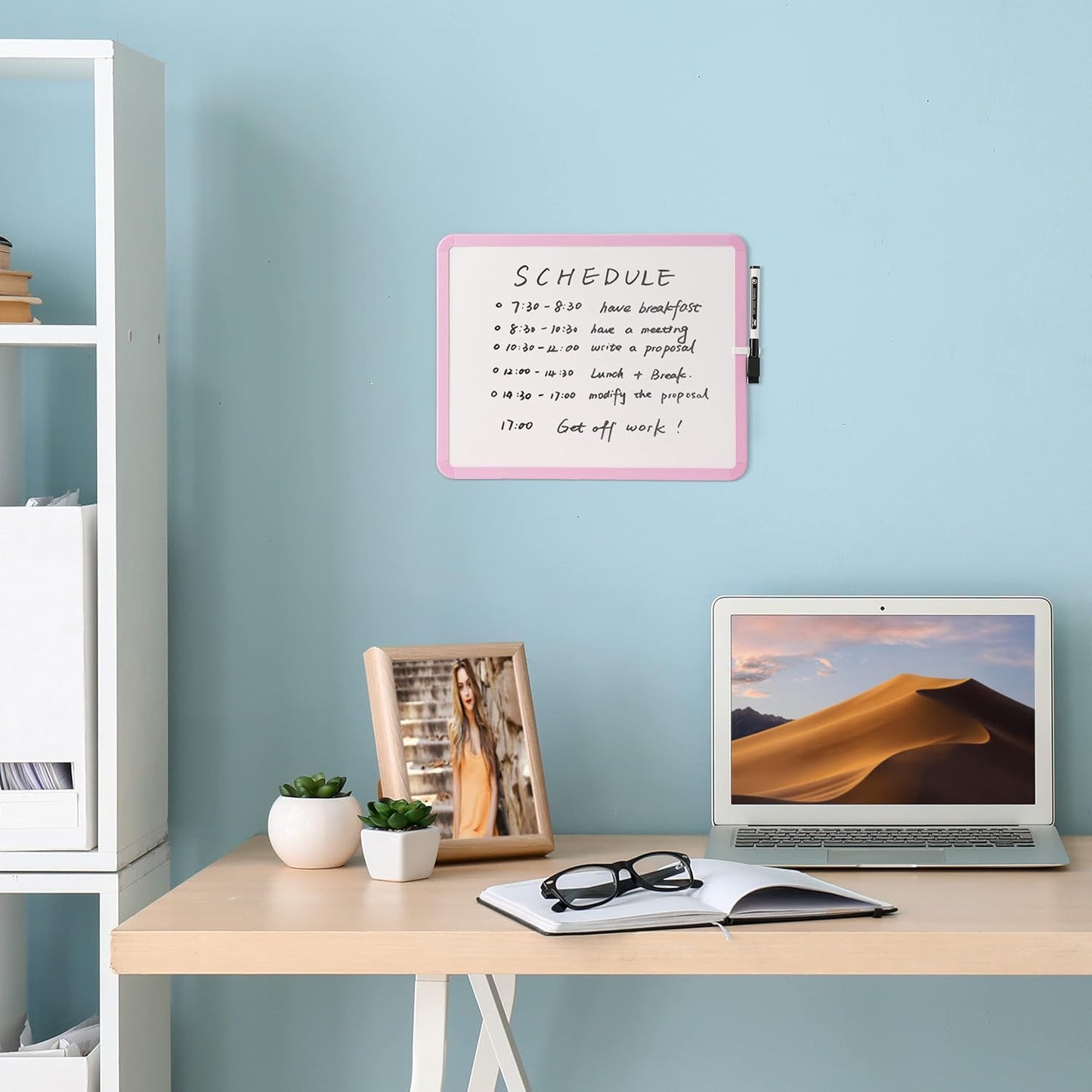 Mr. Pen- Dry Erase Board, 14” x 11” with a Black Dry Erase Marker, White Frame, Small Mini White Board for Students, Fridge, Wall, Locker, Includes Double Sided Tapes