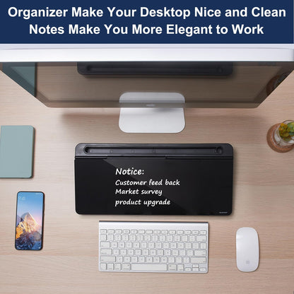 TSJ OFFICE Small Desktop Whiteboard -Glass Dry Erase Board Computer Keyboard Stand White Board Surface Pad with Drawer, Desk Organizers with Accessories for Office, Home, School Supplies - White