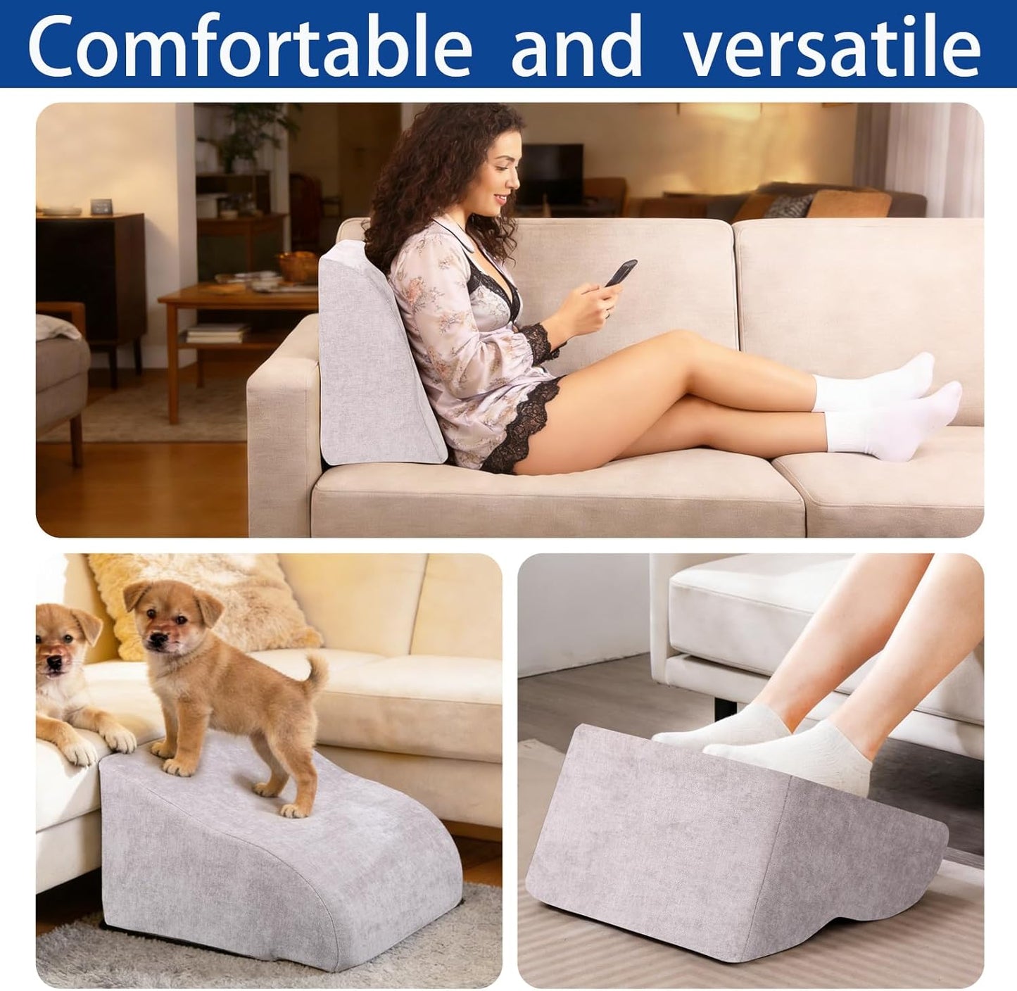 Foot Rest for Under Desk at Work, Ergonomic Under Desk Footrest with Washable Cover for Office, Home & Gaming Leg Elevation Pillow Blue