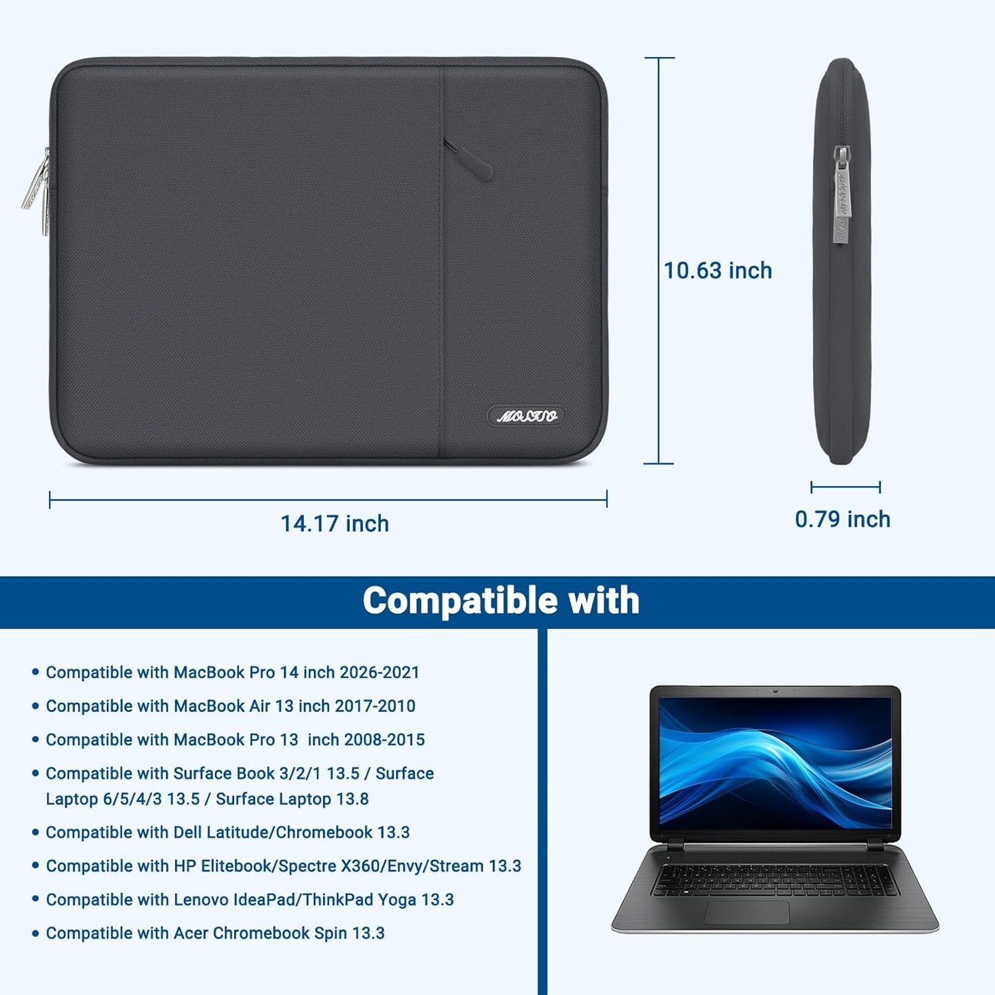 MOSISO Laptop Case 15 inch, 15 inch Laptop Sleeve Compatible with MacBook Air M5 A3448 M4 A3241 M3 A3114 M2 A2941 2026-2023, Dell XPS, Polyester Vertical Computer Sleeve Bag with Pocket, Black - Colors B