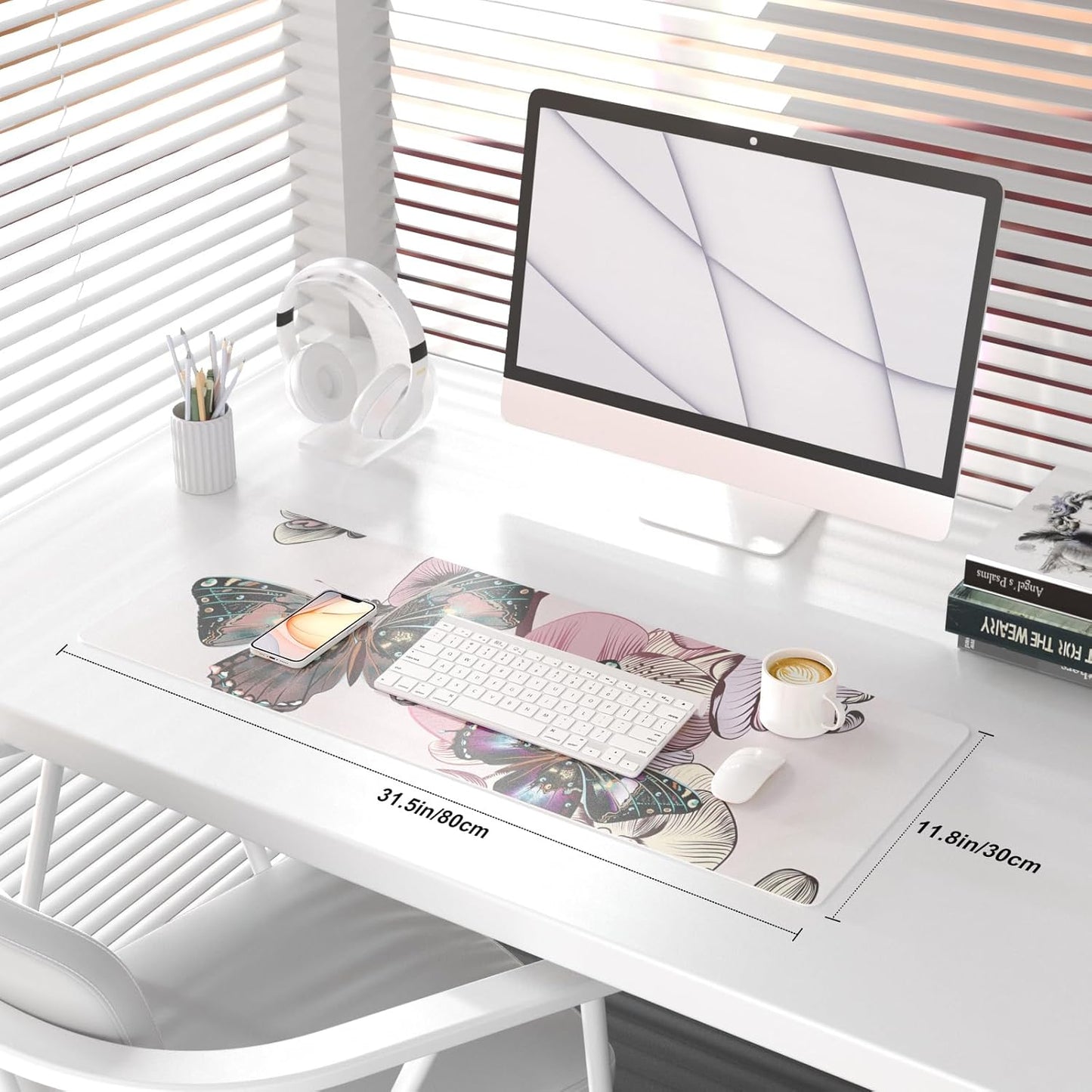 QIYI Large Mouse Pad, Cute Pink Desk Mat for Desktop, Women Girls PU Leather Desk Pad Waterproof Gaming Mousepad, Rose Gold Marble Computer Protector Writing Pad for School Office Home 31.5" x 15.7"