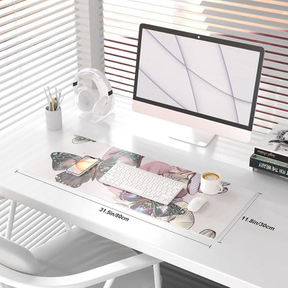 QIYI Large Mouse Pad, Cute Pink Desk Mat for Desktop, Women Girls PU Leather Desk Pad Waterproof Gaming Mousepad, Rose Gold Marble Computer Protector Writing Pad for School Office Home 31.5" x 15.7"