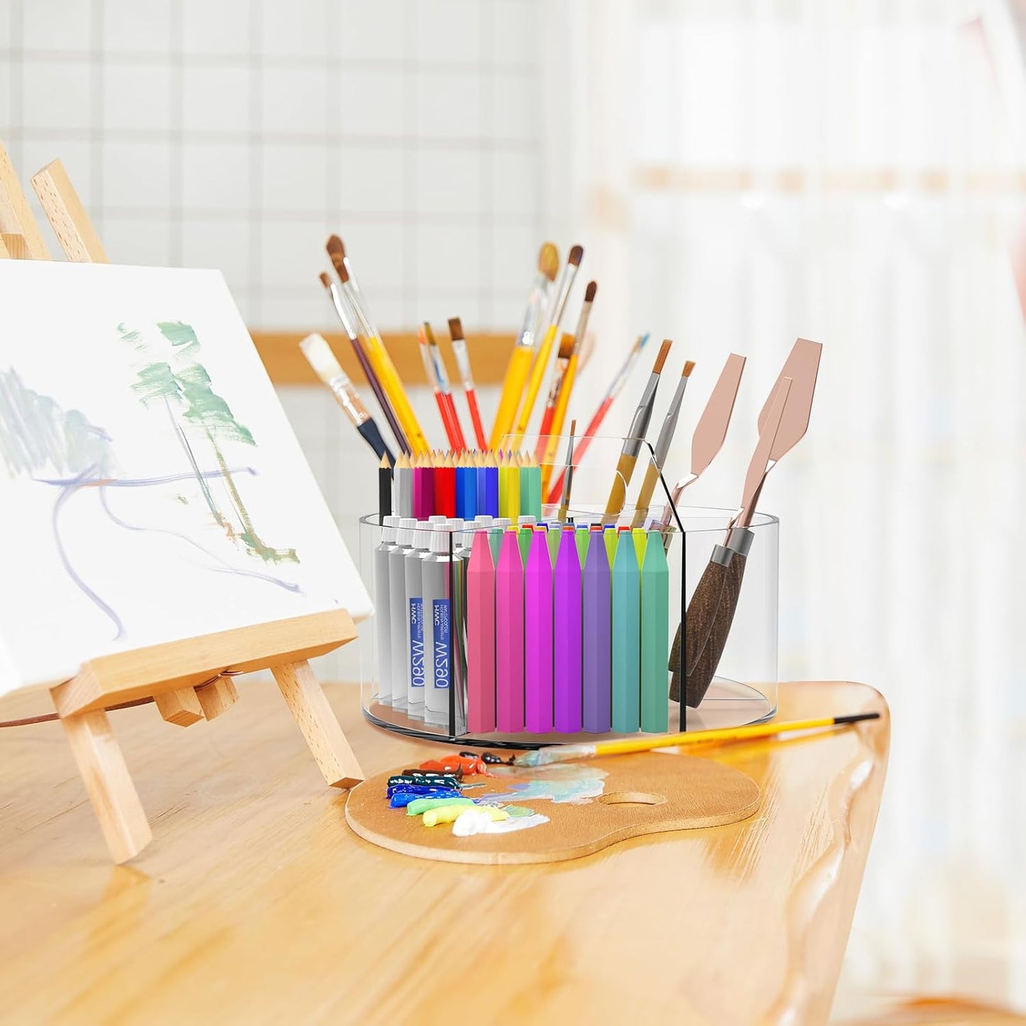 Absonic 250pcs Acrylic Pencil Holder Marker Organizer, 360-Degree Rotating Pen Holder, Crayon Organizers for Kids Pencil Organizer Caddy Art Supply Lazy Susan Organizer for Desk Home School Office