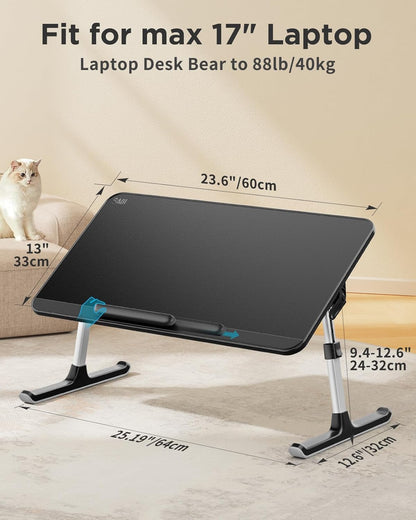SAIJI Leather Lap Desk Laptop Bed Tray Table, Adjustable Laptop Stand for Bed, Portable Lightweight Standing Desk for Writing Eating Reading Couch Sofa Floor for Adults Kids (20.5"*11.8",Gray)