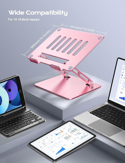 LOXP Adjustable Laptop Stand for Desk, Metal Foldable Laptop Riser Holder, Portable Ventilated Cooling Desk Book Shelf, Ergonomic Computer Notebook Stand Compatible with 10-15.6" Laptops
