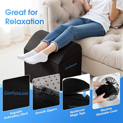 Foot Rest for Under Desk at Work - Non-Slip Foot Stool with 3 Adjustable Heights, Ergonomic Under Desk Footrest with Washable Cover for Leg Elevation, Desk, Home, Office, Car (Dark Grey)