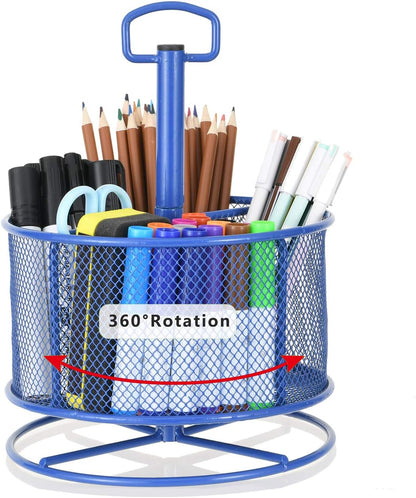 Marbrasse Mesh Desk Organizer, 360-Degree Rotating Multi-Functional Pen Holder, 4 Compartments Desktop Stationary Organizer, Home Office Art Supply Storage Box Caddy (Black)