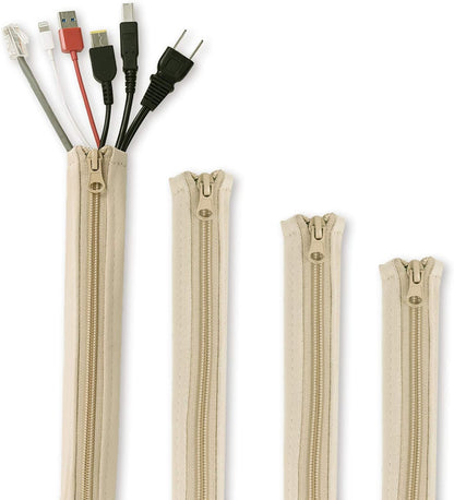 Flexible Cable Management Sleeve with Zipper - Extendable Cord Organizer System Wrap Wire Cable Cover Sleeve Holder, Keep Home & Office Clean Safe Protector for TV/Media, Beige, 39 Inches, 2 Pcs